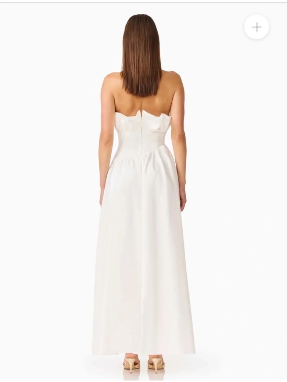 elliatt laurel white satin ruffle bust strapless bridal maxi gown dress small